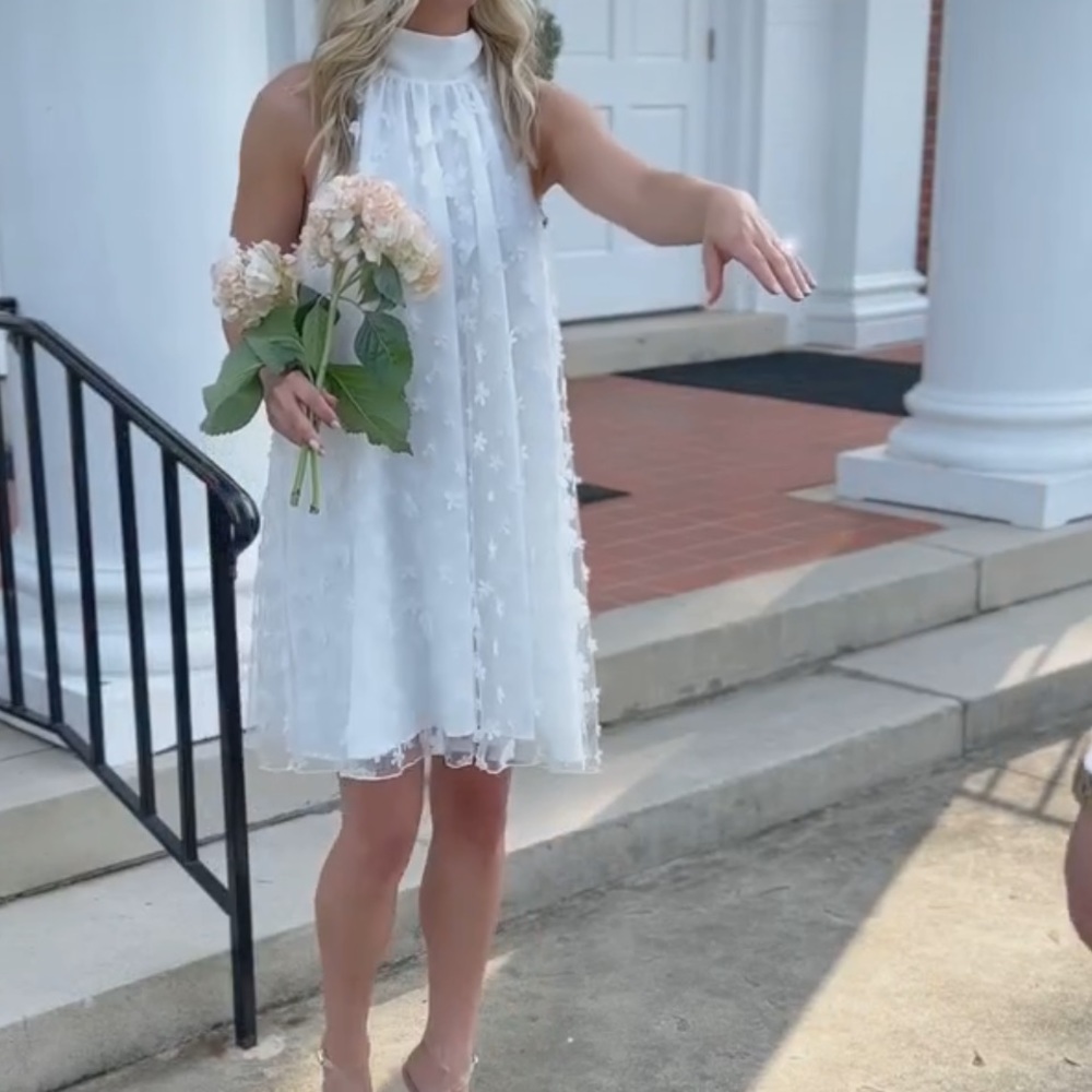 White Floral Embellished Halter Neck Dress